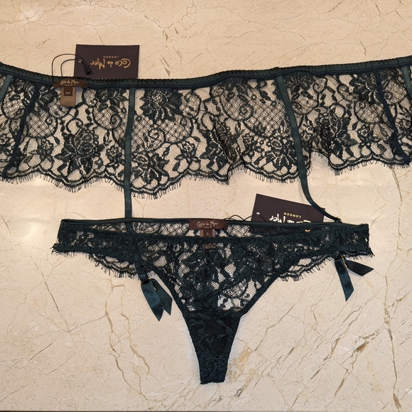 2 piece CoCo de Mer Thong and Garter Belt green small - Picture 3 of 6